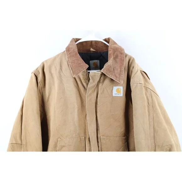 Vtg Carhartt Mens 48T Distressed Spell Out Quilted Arctic Jacket Duck Brown USA